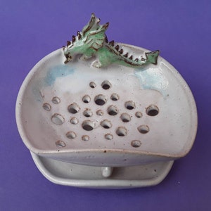 Jabonera y platillo de dragón, escurridor, cerámica de gres hecha a mano