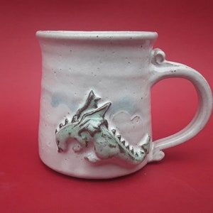 Mug, cup, dragon in the clouds, handthrown stoneware pottery ceramic.