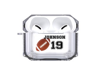 Protective Customized Sports Airpods Pro Case Football Name and Number Air Pods Pro Case Silicone case Personalized Gift Football Coach Gift