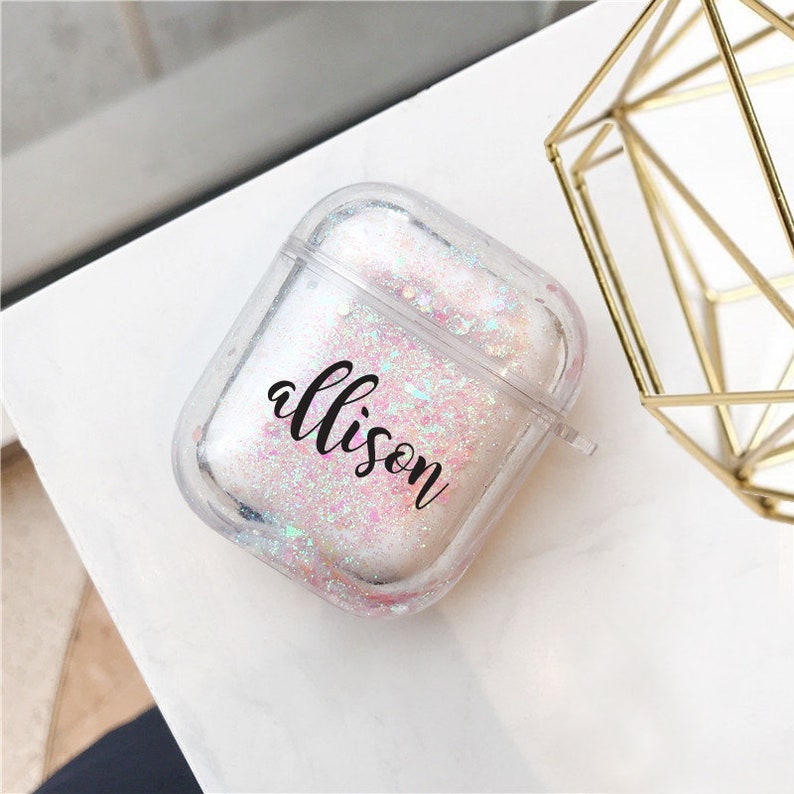 Air pod Case Customized Name Personalized Airpods Pink Glitter Case Personalized Gift Glitter Airpod case Cute Air pod case cover Bling case