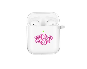 Custom Monogram Airpod Case Personalized Airpods Case with Keychain Clip Personalize Gift Color Air Pod case Cute AirPod Clear case Silicone