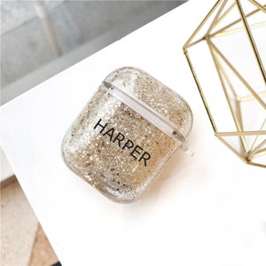 Air pod Case Customized Name Personalized Airpods Gold Glitter Case Personalized Gift Glitter Airpod case Cute Air pod case cover Bling case
