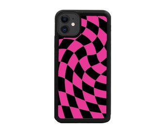 Checker Wave Phone Case iPhone 11 case.Black Hot Pink phone case.iPhone 14,13,12,11,XR Case. Cute Phone Case iPhone 12 ProMax Case Geometric