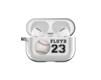 Clear TPU Rubber Baseball Sports Airpod Pro, 2, 3, 4 Case Custom Sport Airpods Pro Case Personalized Gift for Baseball Player Coach Baller