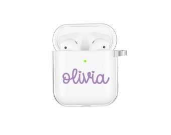 Customized Name Airpod Case Airpods Case Personalized Gift Monogram Air Pods case with Keychain Cute Clear AirPod case with Clip