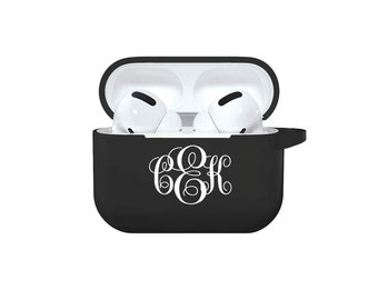 May include: Black silicone case for Apple AirPods with a white monogram "C&K" on the front.