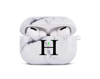 Airpods Pro Case Customized Initials White Marble Airpods Pro Case Personalized Gift Air pod Pro case with Keychain Clip