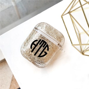 Customized Monogram Airpods Case Personalized Airpods Gold Glitter Case Personalized Gift Cute Airpod case Monogram Air pod case cover Gift