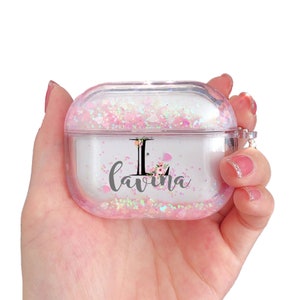 Customized Monogram Airpods Case Personalized Airpods Pink Glitter Case Personalized Gift Cute Airpod case Monogram Air pod case cover Gift