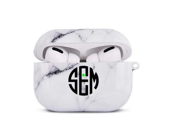 Airpod Pro Case Customized Initials White Marble Airpods Pro Case Personalized Gift Air pod Pro case Name Keychain Clip case Custom Initial