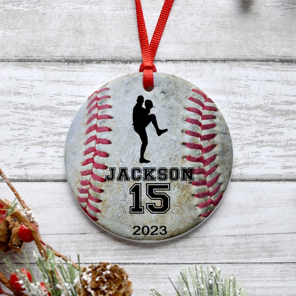 Baseball Pitcher Ceramic Ornament, Personalize Gift for Baseball Pitcher, Baseball Ornament Personalized, Custom Baseball Christmas Ornament