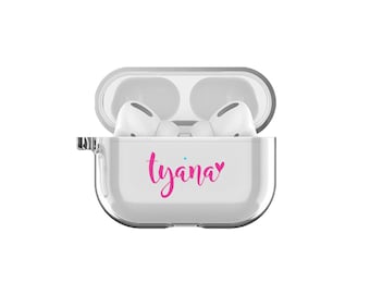 Customized Name Airpods Pro Case Keychain Airpods Pro 2 Case Personalized Gift Name with Heart Air Pods 3 case with Clip Cute Clear case