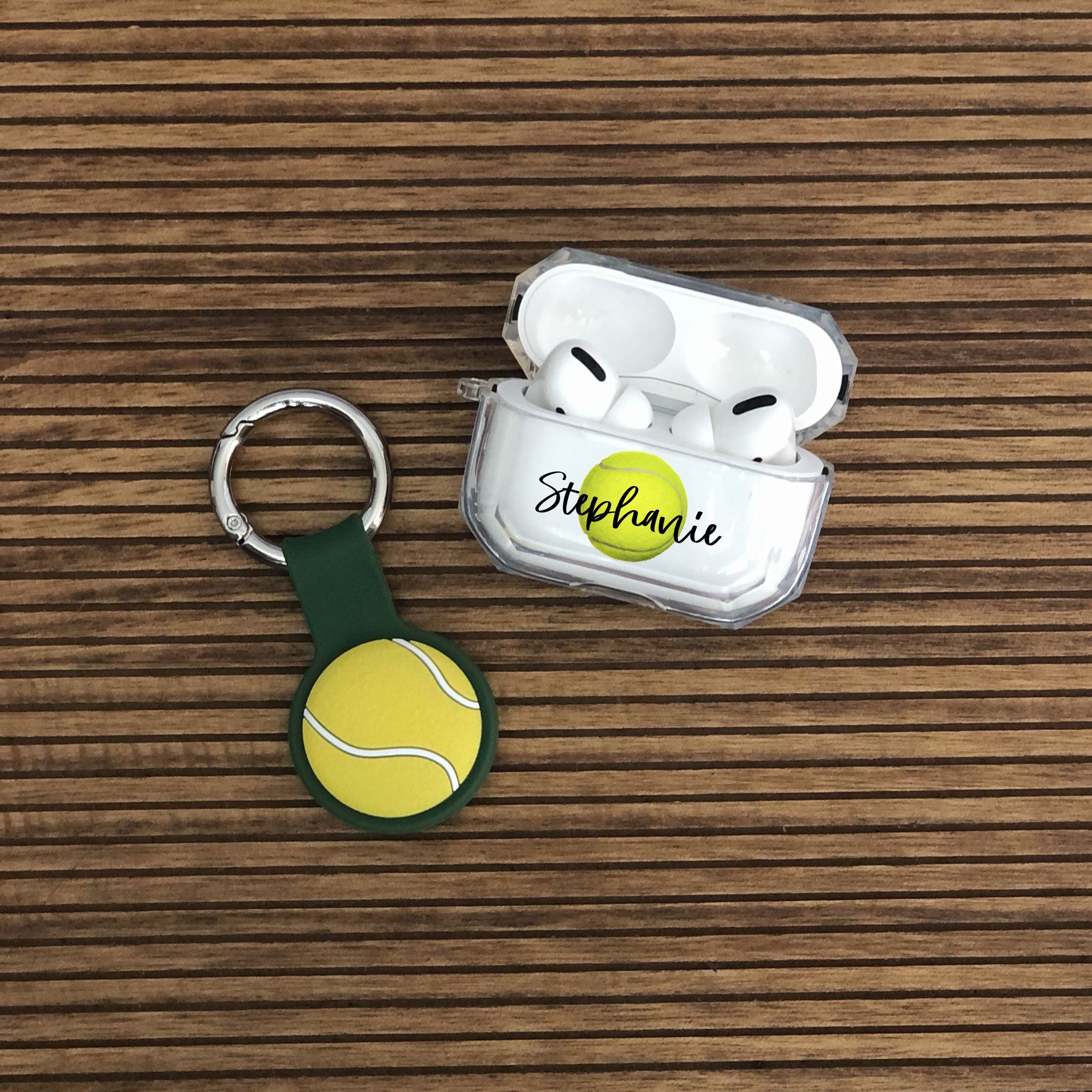 Tennis Airpods Case With AirTag Keychain Holder Personalized