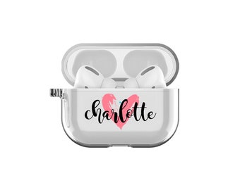 Airpod Case Customized Name Airpods 3 Case With Heart Personalized Gift Air pod Pro case clear Air pod Pro 2 personalized Keychain Clip