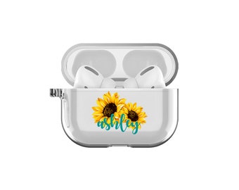Airpod Case Customized Name Airpods Pro Case With Sunflower Personalized Gift Air pod 3 case clear Air pod Pro 2 personalized Name Keychain