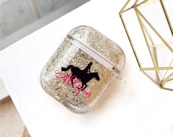 Glitter Customized Sports Airpods 1 2 Case Equestrian Horseback Riding Name Airpod Case Personalized Gift for Horse Rider Lover Coach