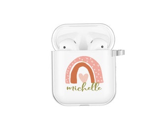 Airpod Case Customized Name Airpods Pro Case With Rainbow Personalized Gift Air pod Pro case clear Air pod personalized Name Keychain Clip