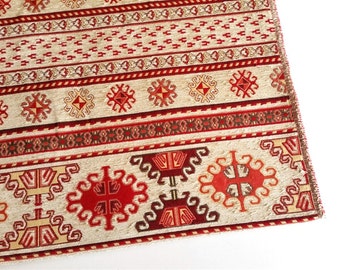 Ethnic Tribal Style Chenille Upholstery Fabric, Aztec Navajo Jacquard Fabric, Geometric Design Kilim Fabric, Cream Red, Ych-006