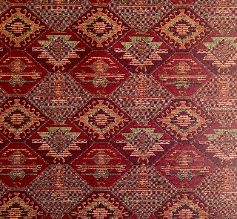 Ethnic Tribal Upholstery Fabric, Double-faced Cloth, Aztec Navajo Fabric, Geometric Kilim Fabric, Home Decor Tapestry, Claret Red, Ycp-028 image 1