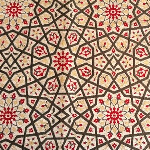 Geometric Design Jacquard Chenille Upholstery Fabric, Turkish Moroccan Fabric, Cream Red, by the Yard/Metre, Ych-024