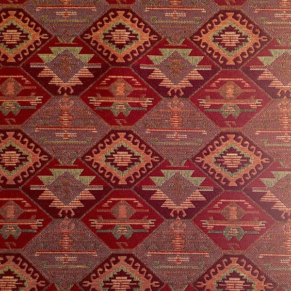 Ethnic Tribal Upholstery Fabric, Double-faced Cloth, Aztec Navajo Fabric, Geometric Kilim Fabric, Claret Red, by the Yard/Meter, Ycp-028