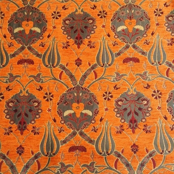 Chenille Jacquard Upholstery Fabric, Floral Drape Fabric with Tulip&Clove Pattern, Heavy Furniture Fabric, Orange, by the Yard/Metre,Ach-012