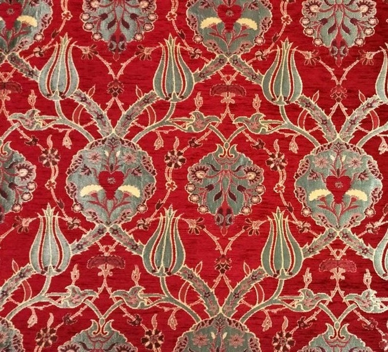 Jacquard Chenille Möbelstoff Floral Stoff mit Tulip & Nelke | Etsy