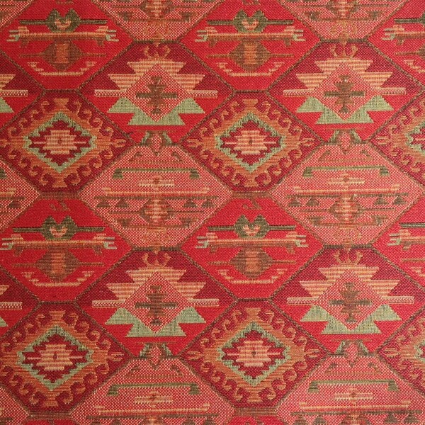 Ethnic Tribal Style Upholstery Fabric, Double-faced Cloth, Aztec Navajo Fabric, Geometric Kilim Fabric, Red, by the Yard/Meter, Ycp-024