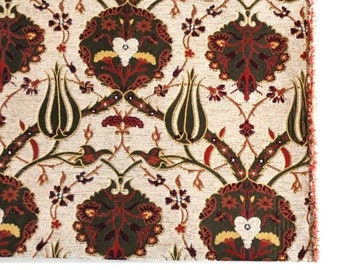 Jacquard Chenille Upholstery Fabric, Floral Fabric with Tulip & Clove Pattern, Oriental Style Fabric, Cream, by the Yard/Metre, Ach-051