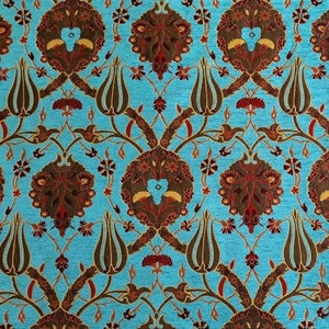 Jacquard Chenille Upholstery Fabric, Floral Fabric with Tulip&Clove Pattern, Oriental Style Fabric, Turquoise, by the Yard/Metre, Ach-041 image 4