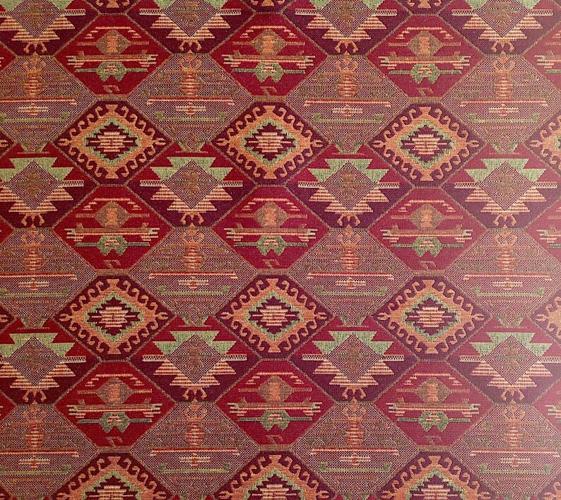 Ethnic Tribal Upholstery Fabric, Double-faced Cloth, Aztec Navajo Fabric, Geometric Kilim Fabric, Home Decor Tapestry, Claret Red, Ycp-028 image 2