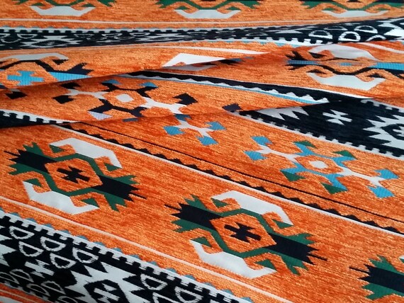 Ethnic Kilim Navajo Chenille Fabric for Chairs Pillows Bags Sofa