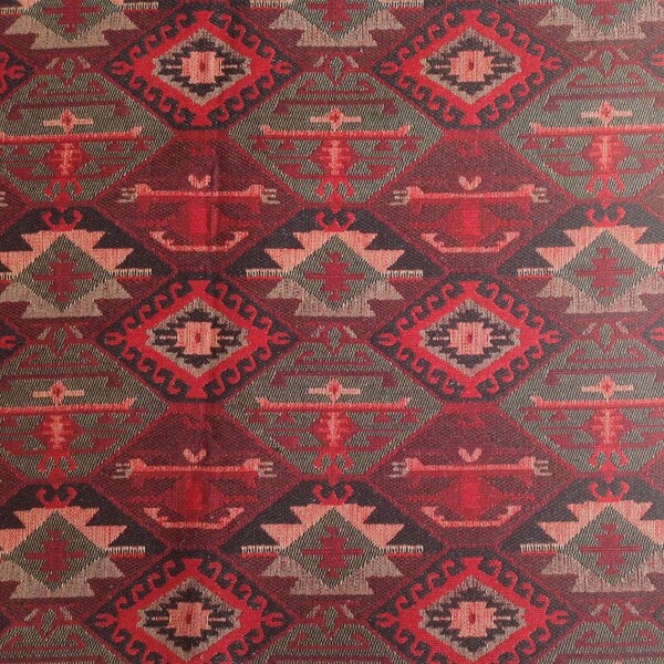 Ethnic Tribal Style Upholstery Fabric, Double-faced Cloth, Aztec Navajo Geometric Kilim Fabric, Black Red, by the Yard/Meter, Ycp-025