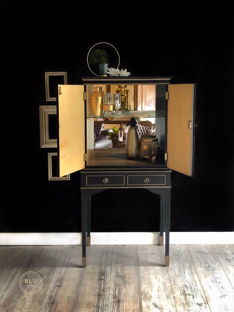 Art Deco Drinks Cocktail Home Bar, Black Drinks