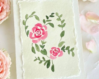 Hand Painted Rose Heart Card