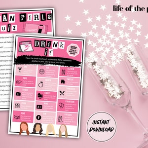 Mean Girls Printable Games Set of 5 / Bachelorette / Bridal Shower / Party / Instant Download / So Fetch / 5&quot; x 7&quot; / Party Games