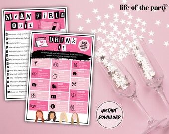 Mean Girls Printable Games Set of 5 / Bachelorette / Bridal Shower / Party / Instant Download / So Fetch / 5" x 7" / Party Games