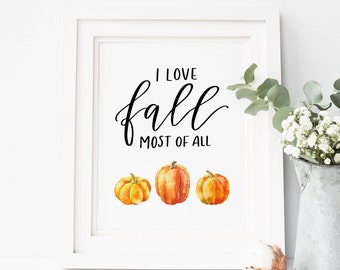 Val print Fall afdrukbare Wall Art ik hou van Val print val afdrukbare pompoen print pompoen Art Thanksgiving Art Fall Wall Decor val decor