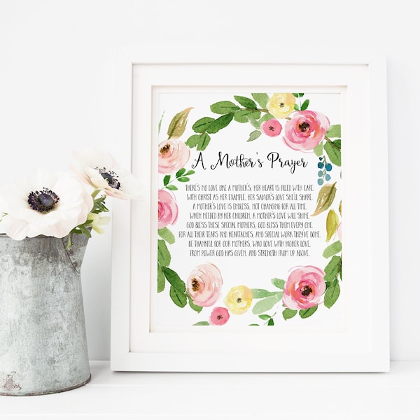 Mothers Gift Printable Wall Art Mom Printable Decor A Mothers Prayer Christian Mother Art Mom Poem Mom Quote Art Gift for Mom Religious Mom