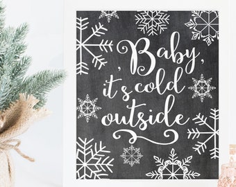 Chalkboard Christmas Print Christmas Carol Printable wall art Christmas Decor Baby Its Cold Outside calligraphy print christmas chalkboard