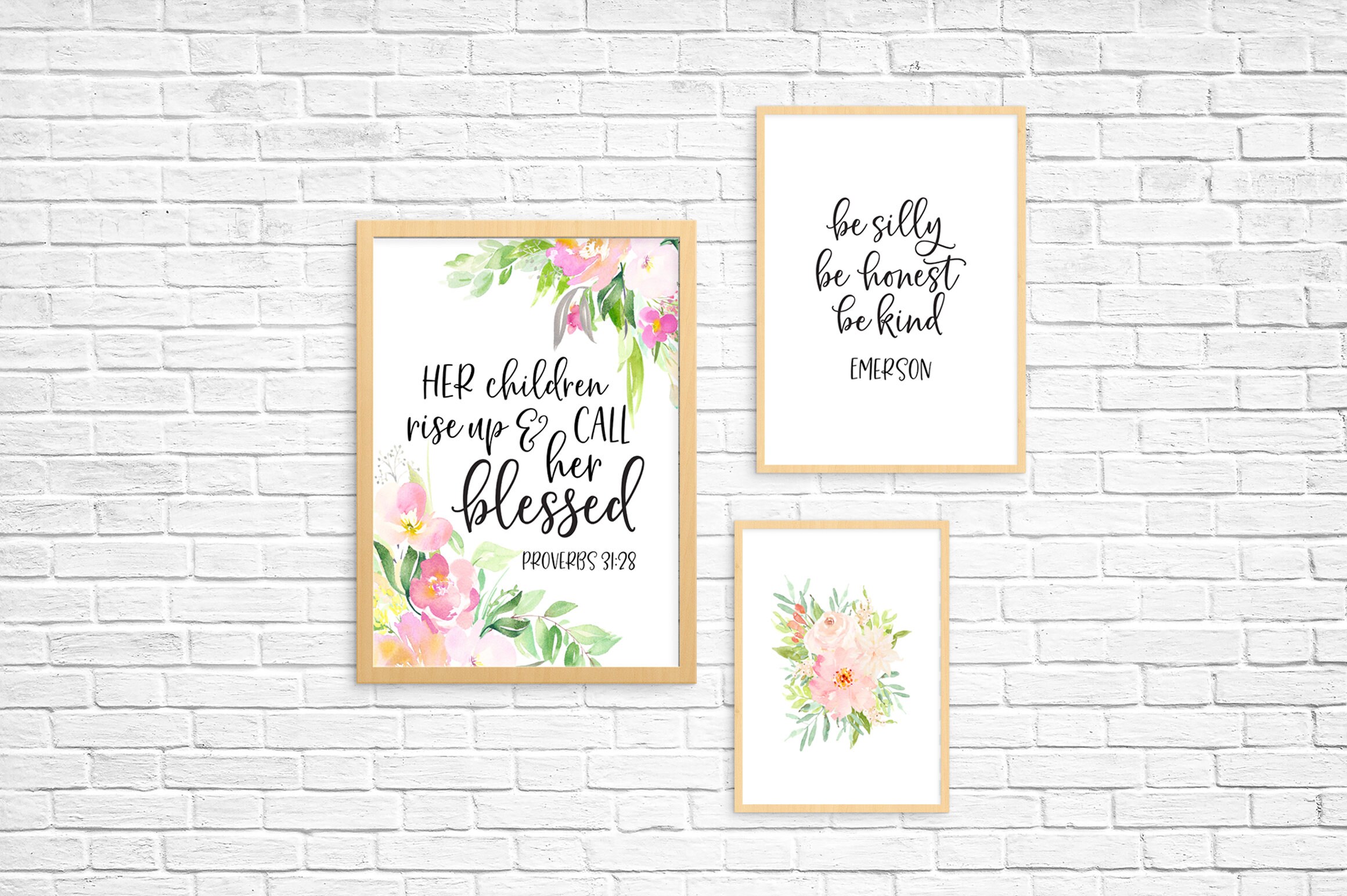 Pink Coral Blush Peach Floral Bouquet Watercolor Flowers Printable Wall ...