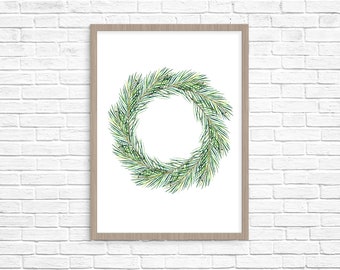 Wreath Printable Christmas Print printable wall art holiday decor Christmas Wall Art Watercolor Holly Evergreen Christmas Printables