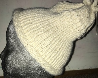 hand knit  ivory and sparkle alpaca yarn child hat