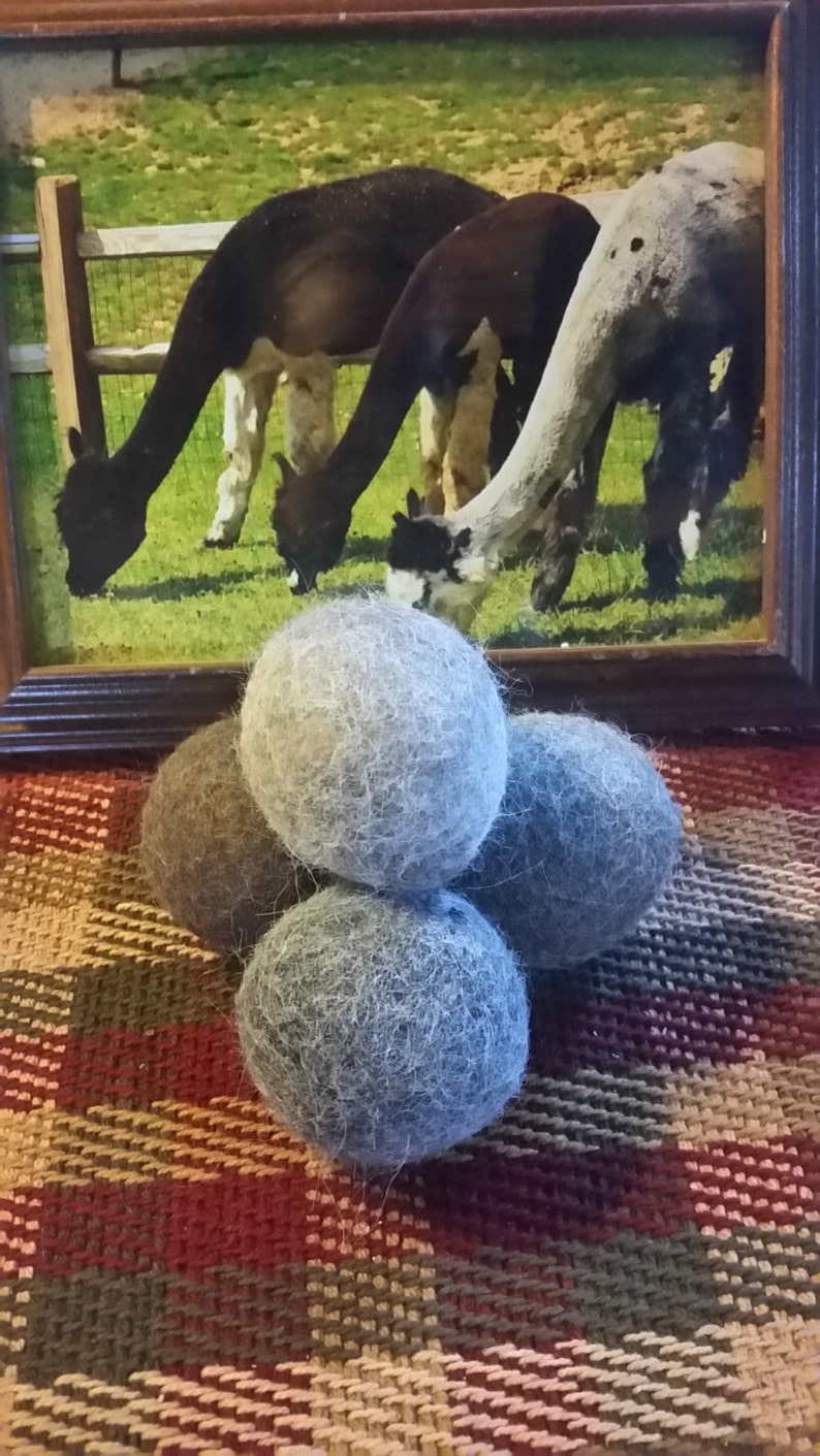 Set of 6 Alpaca Dryer Balls-handmade in USA-Dryer Sheet replacement-Energy Saver 100% Natural-Fiber wool-hypoallergenic-cloth diaper image 1