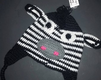 Alpaca yarn crocheted hat Zebra