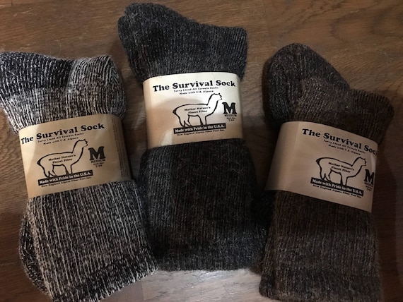 Alpaca Survival Sock extra thick warm- medium-large-extra large-made in USA-one pair