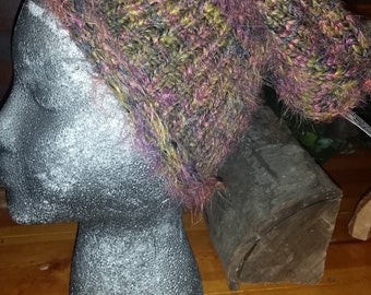 Small-HAND knit pink, fuzzy alpaca yarn Slouch-beanie-hat