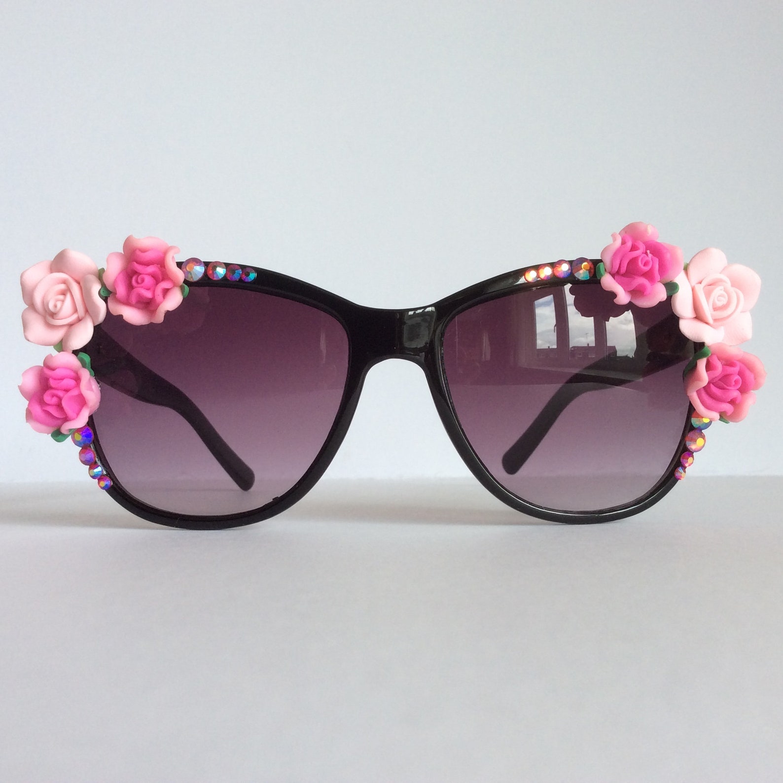 Rose Pink Embellished Sunglasses Women Roses Flowers | Etsy