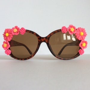 Fuschia - Pretty Statement Embellished Sunglasses Pink Floral Flower Glamour