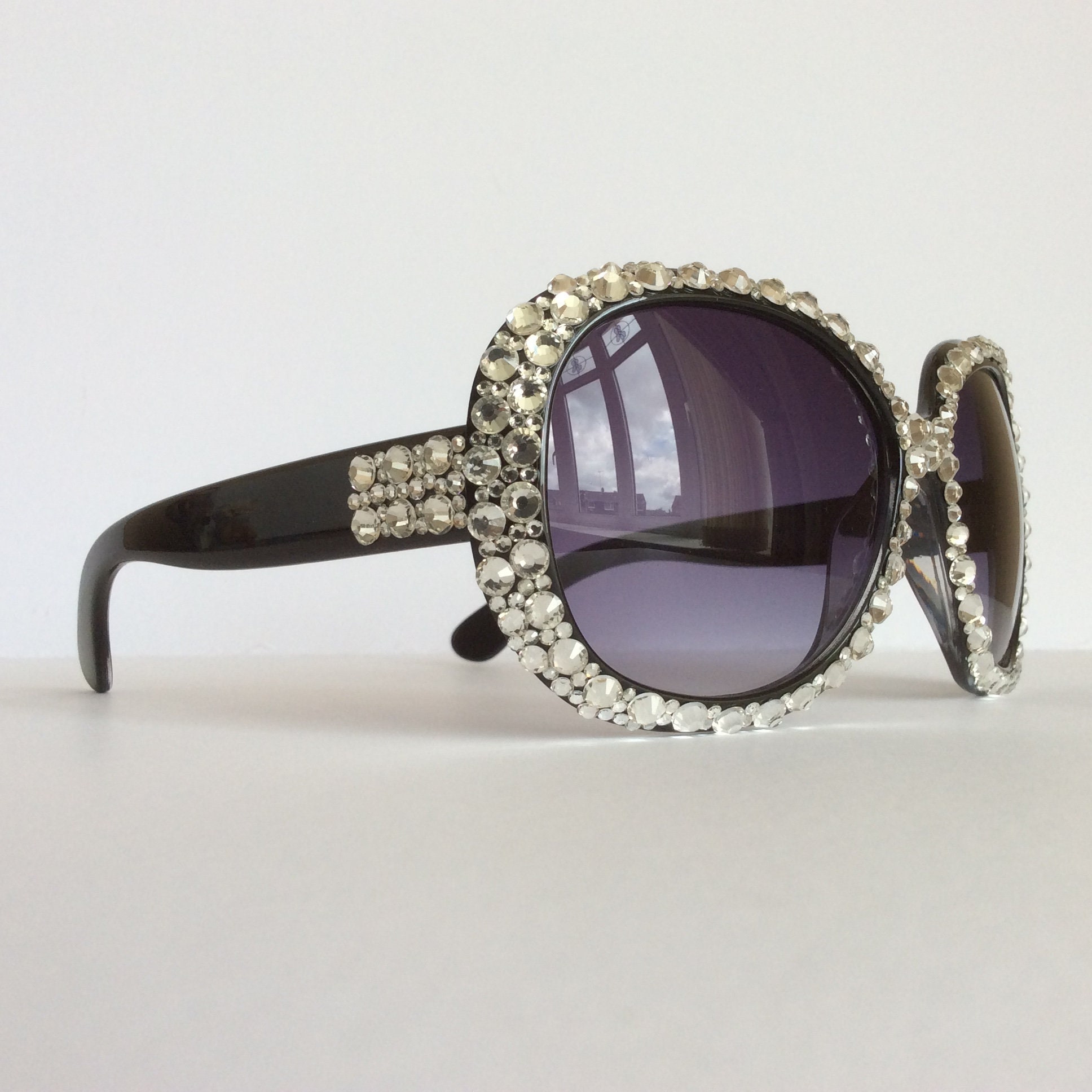 Glamour Crystal Oversize Statement Embellished Sunglasses 